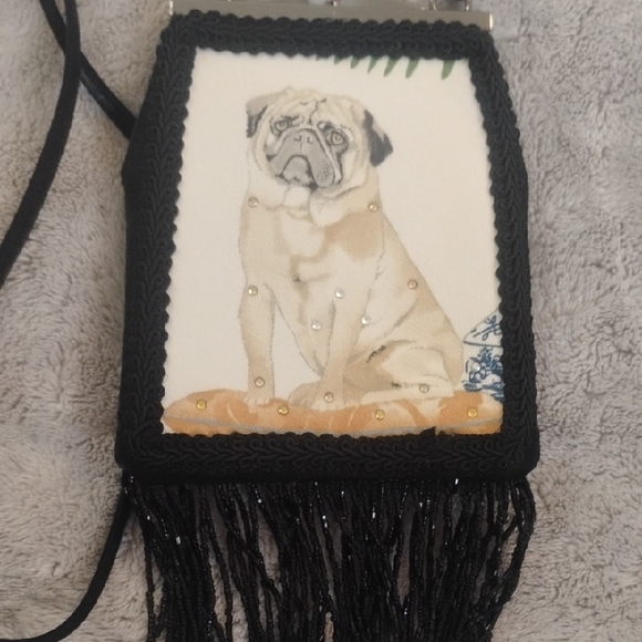 Liz Soto Elegant Black Dog Purse with Pug Illustration - Picture 1 of 5
